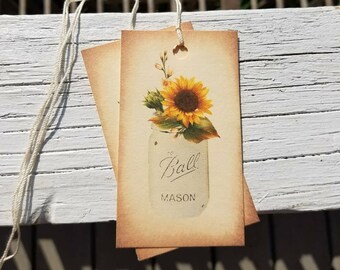 8 Sunflower and Mason Jar  Tags, Paper, Wedding, Party, Birthday, Gift Wrap, Favor