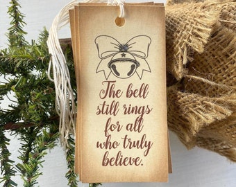 Glittered Tags, Bell Still Rings For Those Who Believe. Santa Tags. Christmas Tags. Labels. Silver Bells