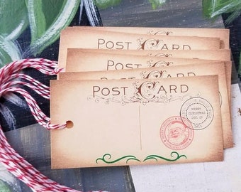 Santa Postcard Christmas Tags, Red, Green, Dec 25 Postmark too, Santa Tags, Christmas Tags, Post Card Tags, Santa Stamp, DIY Santa Tags, DIY