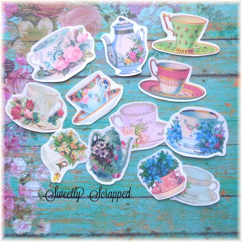 TEA CUPS Embellishments Paper .. Cut Outs Vintage Image - Etsy