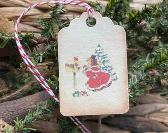 Vintage Girl Tags, Mail, Christmas, Greeting Card