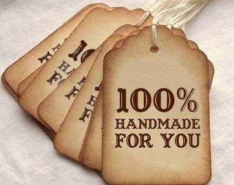 100% Handmade For You Tags - Vintage Inspired, Brown, Cream, Hand Aged 8