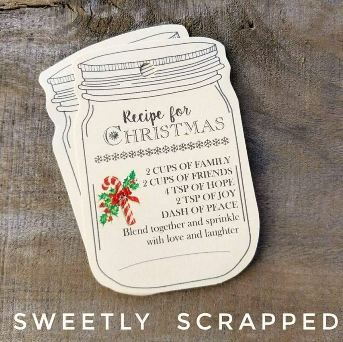 Recipe for Christmas Mason Jar Tags Glittered Candy Canes - Etsy