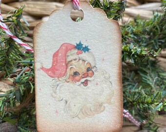 PINK Santa Tags. Christmas gift wrap.