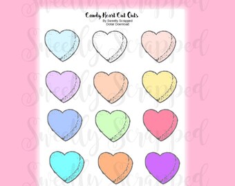 PRINTABLE Candy Hearts, Valentine, Heart, Collage, Variety of Colors, Scrapbooking, Cardmaking, Supplies, PDF Print