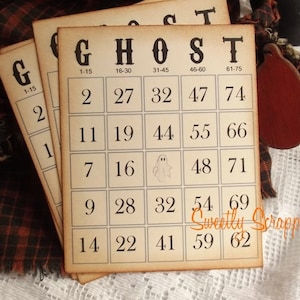 SALE Ghost Vintage Bingo Cards.... Halloween, Scrapbooking, Embellishment, Journaling Card, Spot