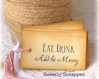 Eat, Drink and Be Merry Tags. Christmas. Peppermint. Drink Tag. Labels. Holiday. Seasonal. Party