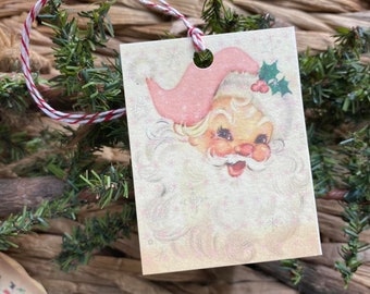 Pink Santa Tags. Gift Wrap. Retro. Vintage. Labels.