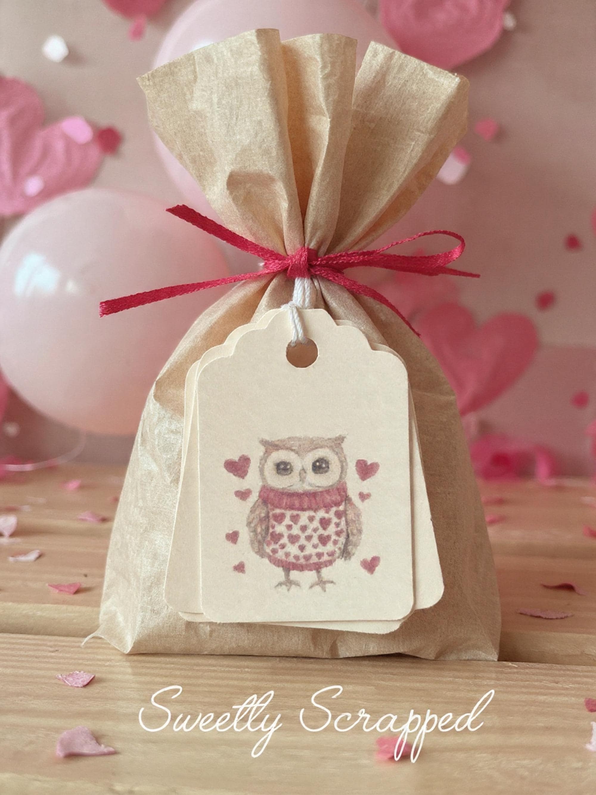 Owl Tags, 16, Pink Owl, Hearts, Love