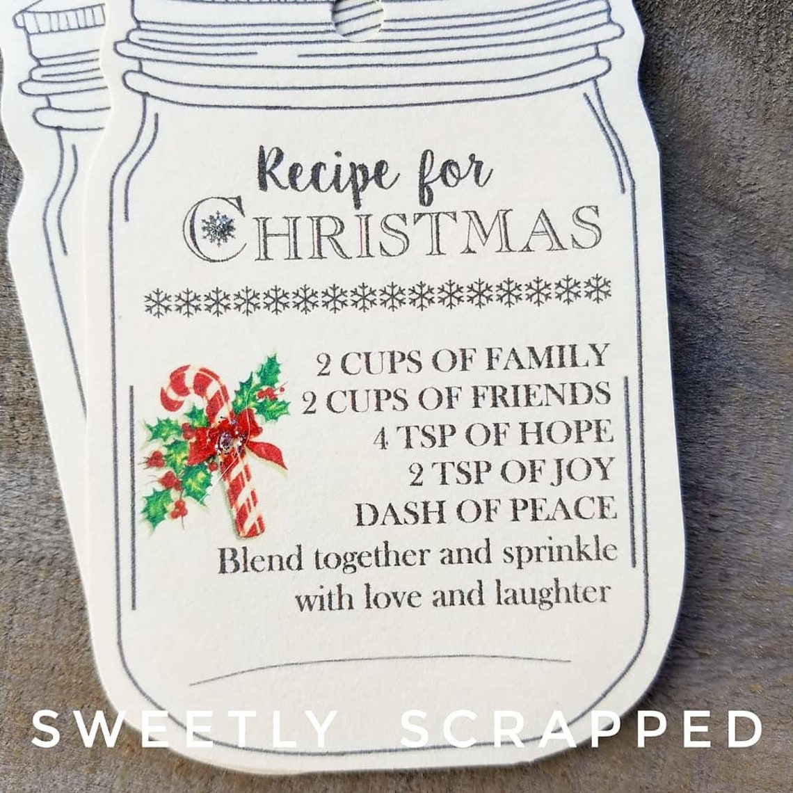 Recipe for Christmas Mason Jar Tags Glittered Candy Canes - Etsy
