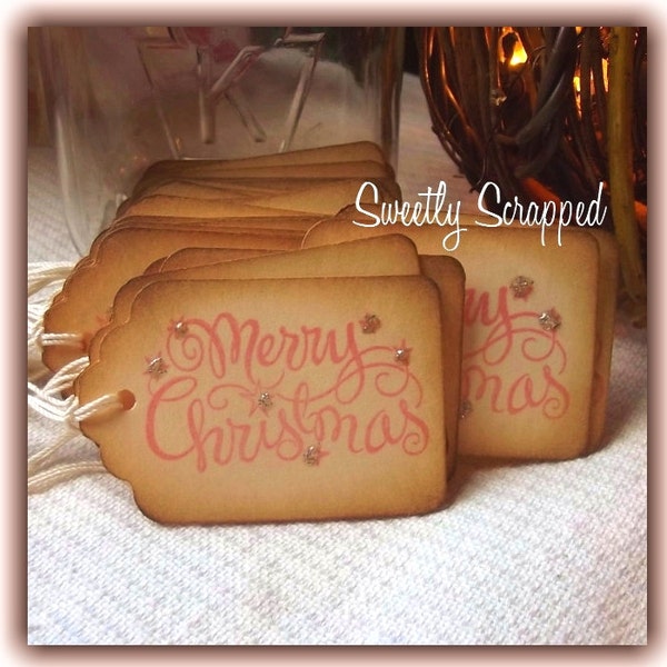 Frohe Weihnachten-Tags in Pink und Silber, Shabby, Chic