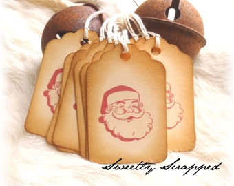 Santa Tags, Retro Vintage Design, Red, Aged, Christmas