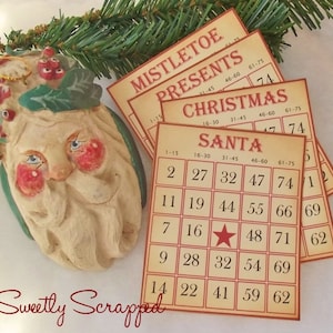 SALE Vintage Christmas Bingo Cards, Set of 4, Vintage Inspired