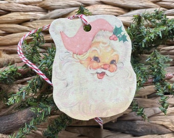 Pink Santa. Retro. Vintage. Labels.