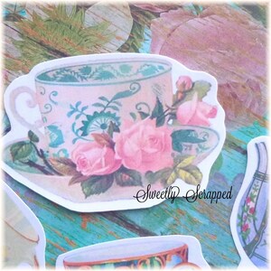 TEA CUPS Embellishments, Paper .. Cut Outs, Vintage Image, Roses ...
