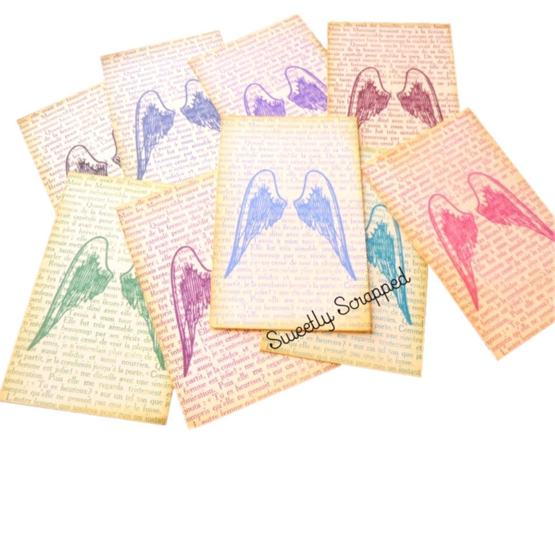 9 Angel Wings, Book Text, Journal Cards, Tag, Perfect Size for Project ...