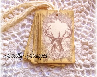 Deer Tags, Brown, Reindeer, Hunter, 12