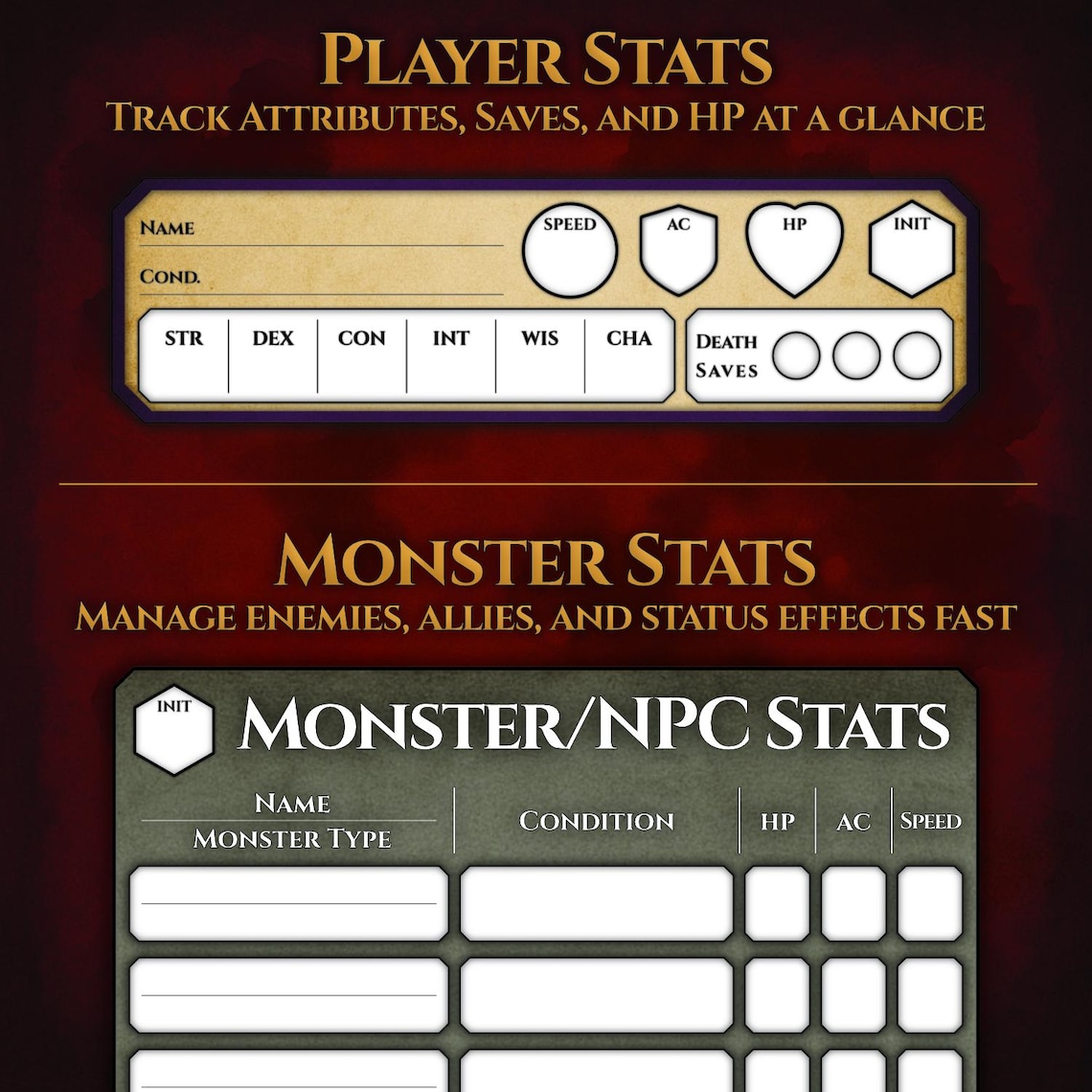 DND 5e Combat Tracker and Condition Tokens PDF | Printable Flowchart ...