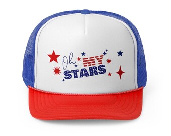 Red, White and Blue Patriotic Trucker Hat with Star Hair Clips❤️?? ??? RED, WHITE & BOUTIQUE ??? This hat is bringing all  main image 2