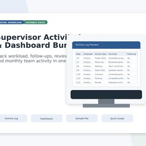 Tableau de bord du journal d'activité du superviseur | Suivi de la charge de travail des employés (téléchargement numérique)