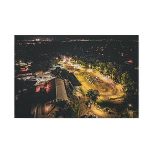 Highland Speedway Canvas Wall Art Night Racing Aerial Photo Print Illinois Dirt Track Decor