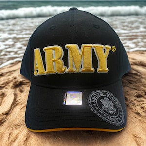 U.S. Army Hat. Army Adjustable Black Hat. Army Cap, Military Service Hat. US Army Baseball Hat. Army Black Cap with Embroidered Seal. Army
