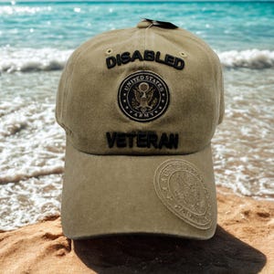 U.S. Army Disabled Veteran Hat, Tan Army Cap with Embroidered Seal, Adjustable Army Veteran Baseball Cap, Army Veteran Gift, US Army Brown