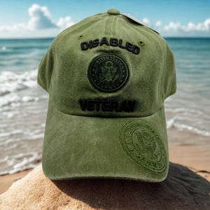 U.S Army Disabled Veteran Hat, Army Cap with Embroidered Seal, Adjustable Army Veteran Baseball Cap, Army Veteran Gift, US Army Green hat