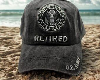 Men's U.S. Army Retired Embroidered Baseball Cap – 100% Cotton, Adjustable, Grey, Casual Hat