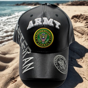 U.S. Army Veteran Hat, Black Faux Leather Military Cap with Embroidered Seal, Adjustable Army Veteran Cap, Patriotic Army Veteran Gift