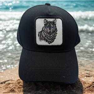 Wolf Head Hat Black Baseball Cap. Adjustable Wildlife Outdoor Trucker Hat. Wolf Hat. Wildlife Hat. Wolf Patch Hat. Wold Black Trucker Hat