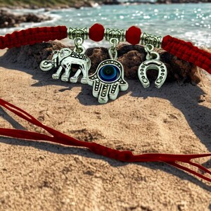 Red String Evil Eye Bracelet. Elephant & Horseshoe Lucky Charm. Lucky Bracelet. Protection Cord Bracelet. Spiritual Gift for Him or Her.