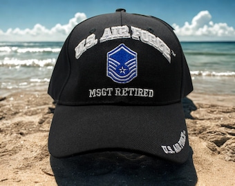 U.S Air Force Hat. MSGT Retired Air Force Hat. Master Sergeant Retired Embroidered Military Cap. Retired U.S Air Force Hat. MSGT Retired Hat