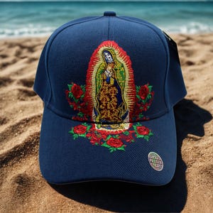 Our Lady of Guadalupe Cap. Christian Navy blue Hat. Virgen de Guadalupe Trucker Hat. Lady of Guadalupe Embroidered Cap. Faith Adjustable Cap