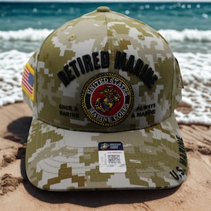 Deluxe Retired U.S. Marine Camo Hat – &quot;Once a Marine, Always a Marine&quot; – Top Quality USMC Veteran Cap – Gift for Marines. Veterans Day Gift