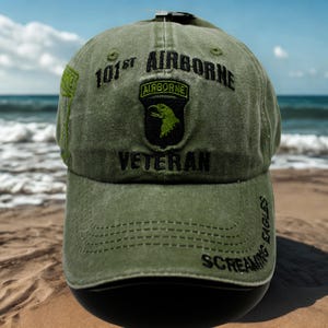 US Army 101st Airborne Veteran Hat – US Army Hat with Embroidered  Eagle Patch and Quote “Screaming Eagles”. Army Cap, U.S Army Green Hat