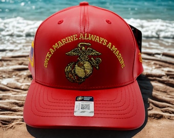 Deluxe U.S. Marine Hat – Once a Marine, Always a Marine Red  display picture 3