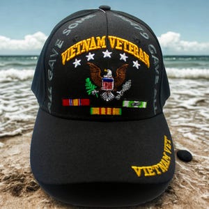 Vietnam Veteran Cap, Military Service Hat with Campaign Ribbon, Black Hat. Vietnam Vet. Vietnam War Veteran Baseball Hat. US Veteran Hat.