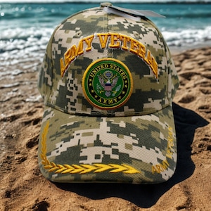 United States Army Veteran Cap, Digital Camo Military Hat with Gold Embroidery, Official Licensed Army Hat, Adjustable Patriotic Gift