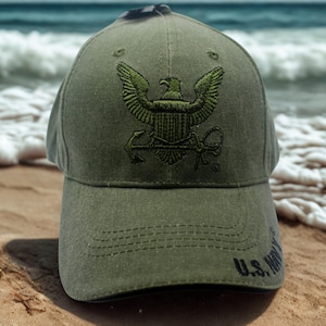 U.S Navy Adjustable Hat. Navy Cap, Military Service Hat. US Navy Baseball Hat. US Navy Green Military Cap with Embroidered Seal. US Navy Hat