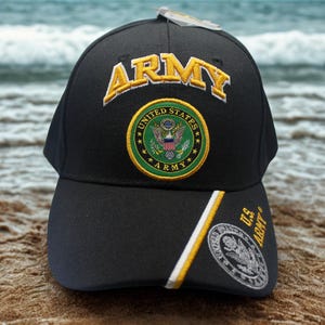 U.S. Army Hat. Army Adjustable Black Hat. Army Cap, Military Service Hat. US Army Baseball Hat. Army Black Cap with Embroidered Seal. Army