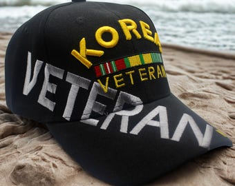 朝鮮戦争退役軍人用キャップ、従軍リボン付き兵役帽子、黒帽子。朝鮮