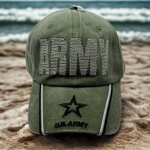 U.S Army Baseball Cap, Military Veteran Cap, Army Vet Hat, Patriotic Cap, Fathers Day Gift. Army Green Hat. Big Letters Embroidered Army Hat