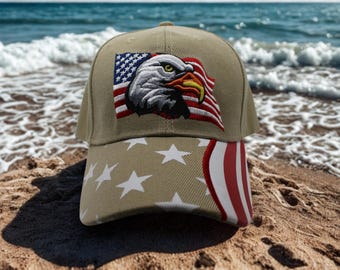 Gorra con la bandera estadounidense y el águila. Gorra patriótica de EE. UU. Gorra de la libertad. Gorra patriótica. Gorra marrón de EE. UU. Gorra con el águila calva. Regalo para veteranos. Gorra del orgullo estadounidense.