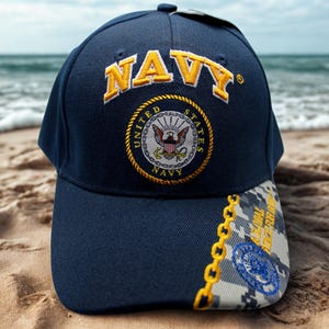U.S Navy Adjustable Hat. Navy Blue Cap, Military Service Hat. US Navy Hat. US Navy Cap with Embroidered Seal. US Navy Hat. Navy Baseball Hat