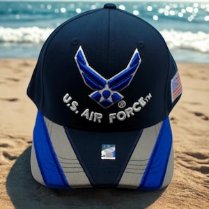 U.S. Air Force Hat, Embroidered USAF Logo Cap with American Flag, Military Veteran Gift, US Air Force Navy Blue Baseball Hat, USAF Vet Gift