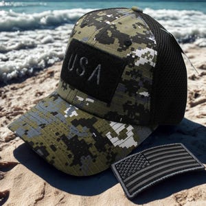 USA Tactical Camo Hat. American Flag Patch Cap. Mesh Back Patriotic Hat. Patriotic American Flag Hat. American Cap. USA Hat. USA Pride Hat