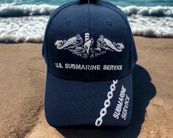 アメリカ海軍潜水艦勤務用帽子。ネイビー刺繍入り帽子。ネイビーブルー