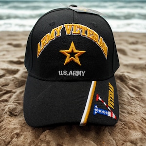 U.S. Army Veteran Hat Black Military Cap, Official Licensed Army Hat, Embroidered Army Star Logo, Adjustable Baseball Hat, Gift for Veterans