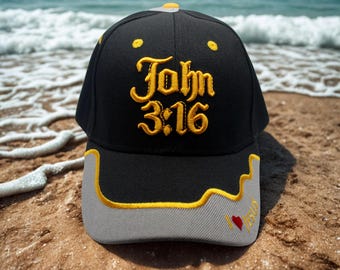 John 3:16 Hat – Jesus Casual Cap – Christian Black Hat – I Love Jesus Baseball Cap – Scripture Hat for Veterans and Believers, Jesus Hat